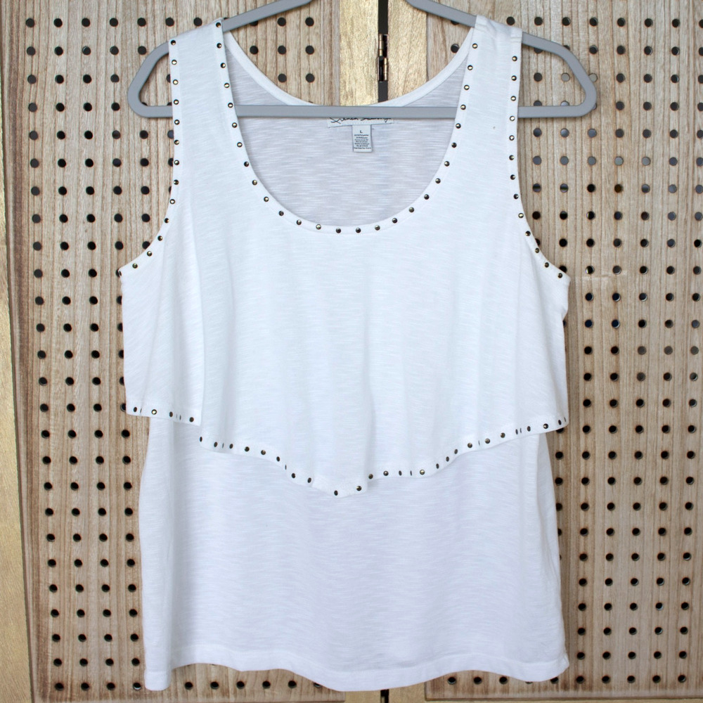 French Laundry Womens SIZE L White Studded Sleeveless Tank Top